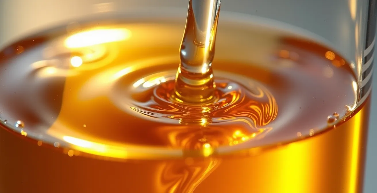 Glasflasche mit verdünntem Apfelessig und Messbecher für präzise Verdünnung