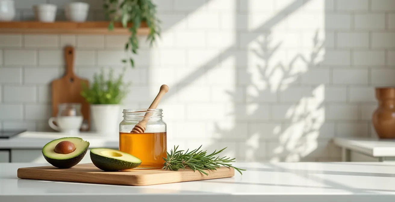 Frische Avocado und Honig für selbstgemachte Haarmaske