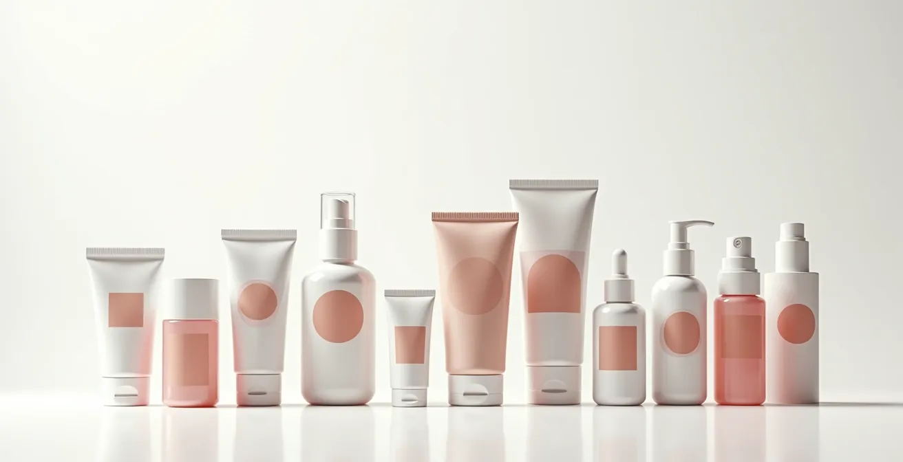 Verschiedene Qualitätssiegel auf Kosmetikverpackungen in unterschiedlicher Detailschärfe