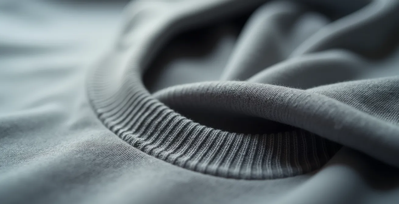 Nahaufnahme eines professionell bearbeiteten Pulloverausschnitts