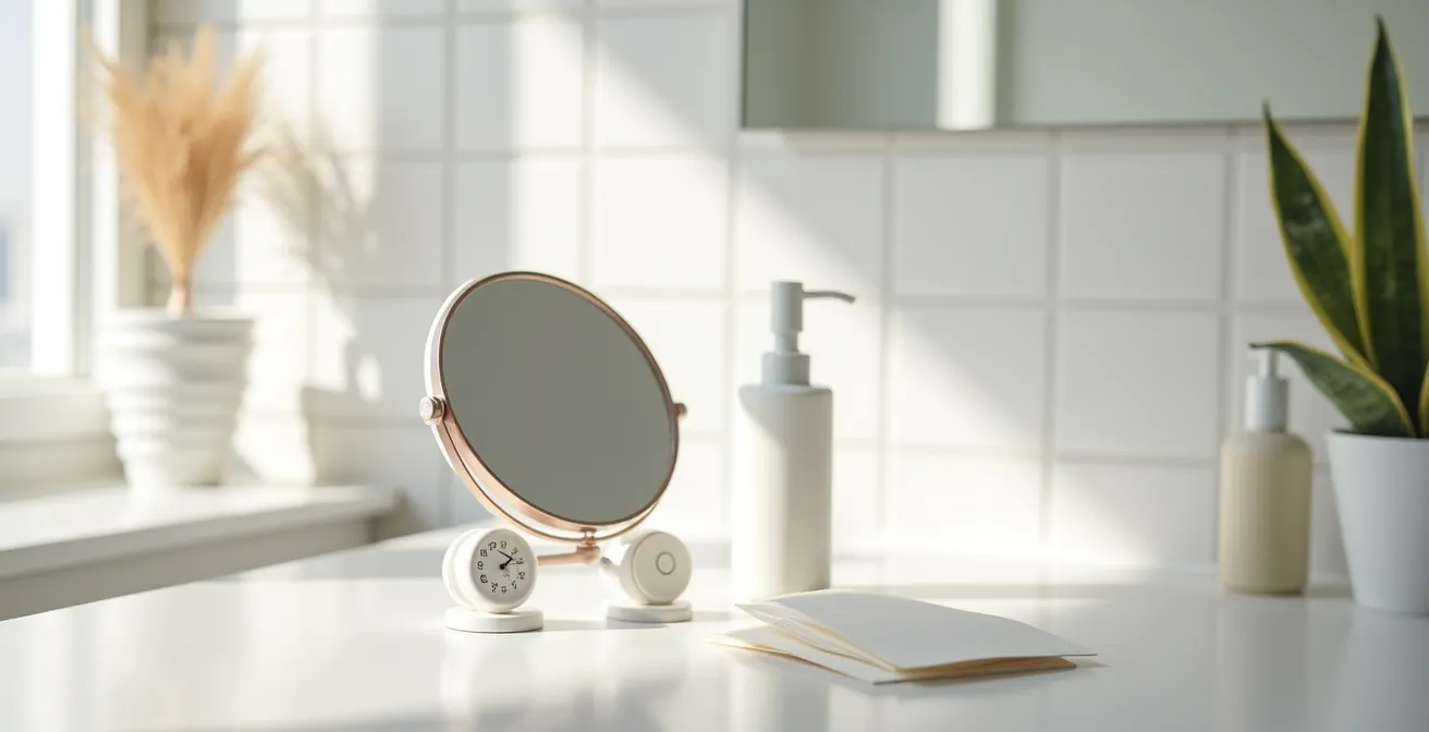 Gesicht mit verschiedenen Testzonen für die Hautanalyse markiert, um den Hauttyp objektiv zu bestimmen.