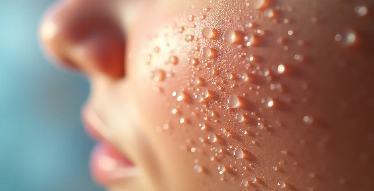 Extreme Makroaufnahme von Hauttextur mit sichtbarer Verbesserung der Oberflächenstruktur