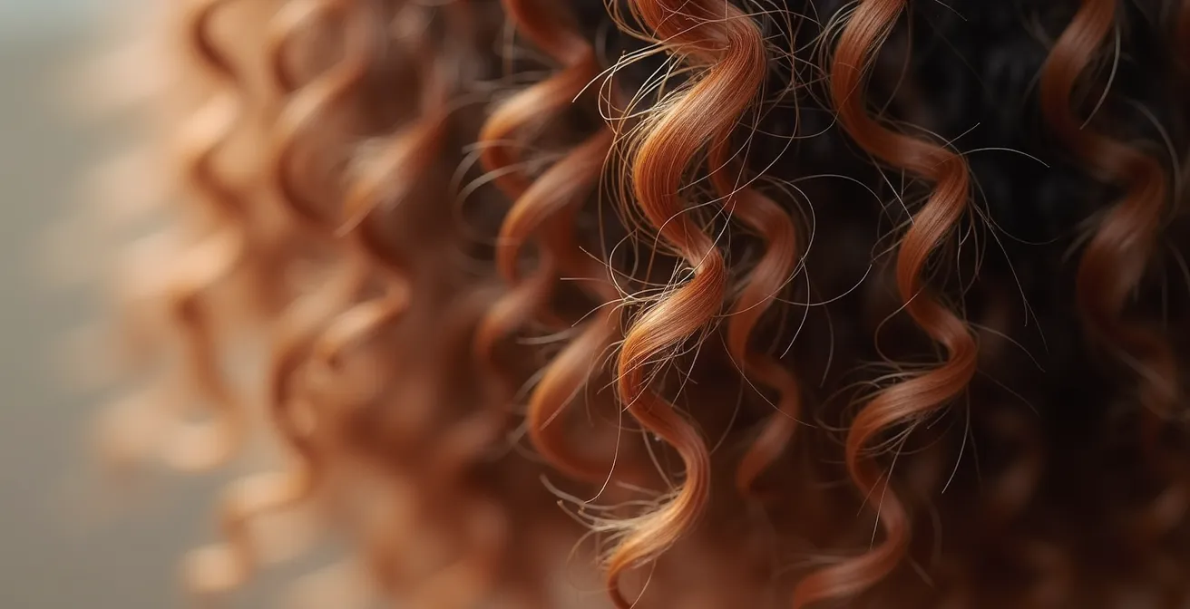 Lockiges Haar zeigt natürliche Sprungkraft durch unsichtbare Stufen