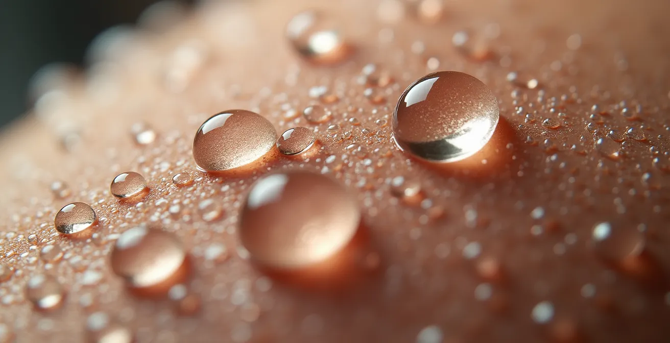Extreme Nahaufnahme von Wassertropfen auf Haut