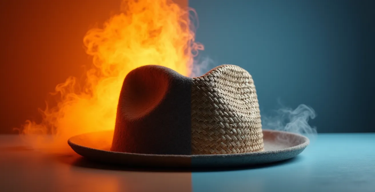 Detailaufnahme verschiedener atmungsaktiver Hutmaterialien im deutschen Sommer