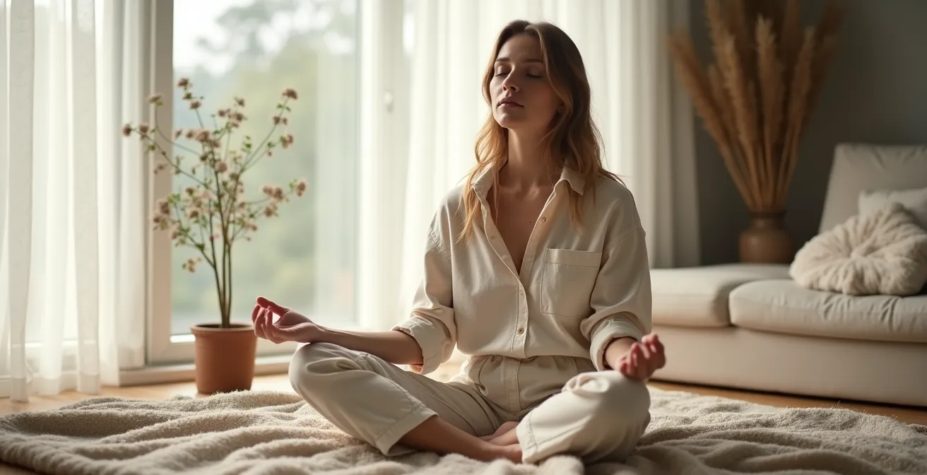 Person in entspannter Meditation für bessere Hautgesundheit