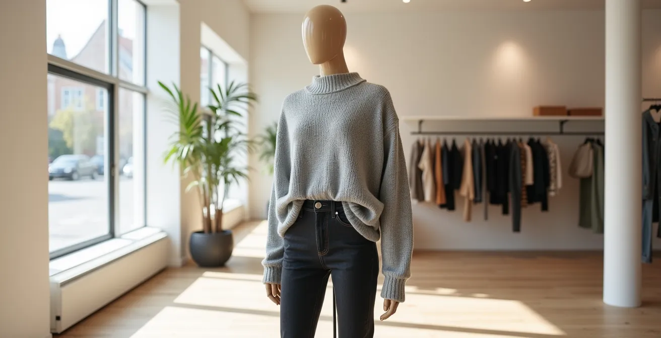 Stilvolle Kombination aus weitem Pullover und enger Hose