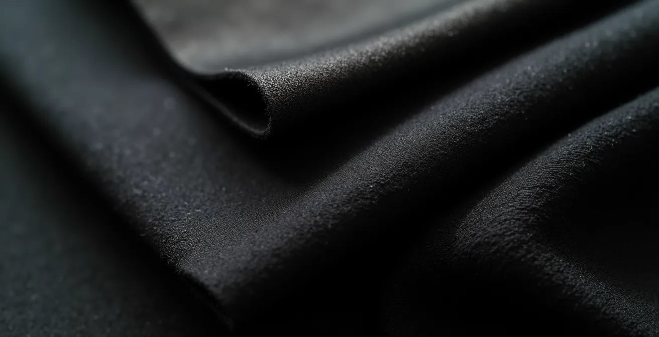 Nahaufnahme verschiedener Stofftexturen für das kleine Schwarze