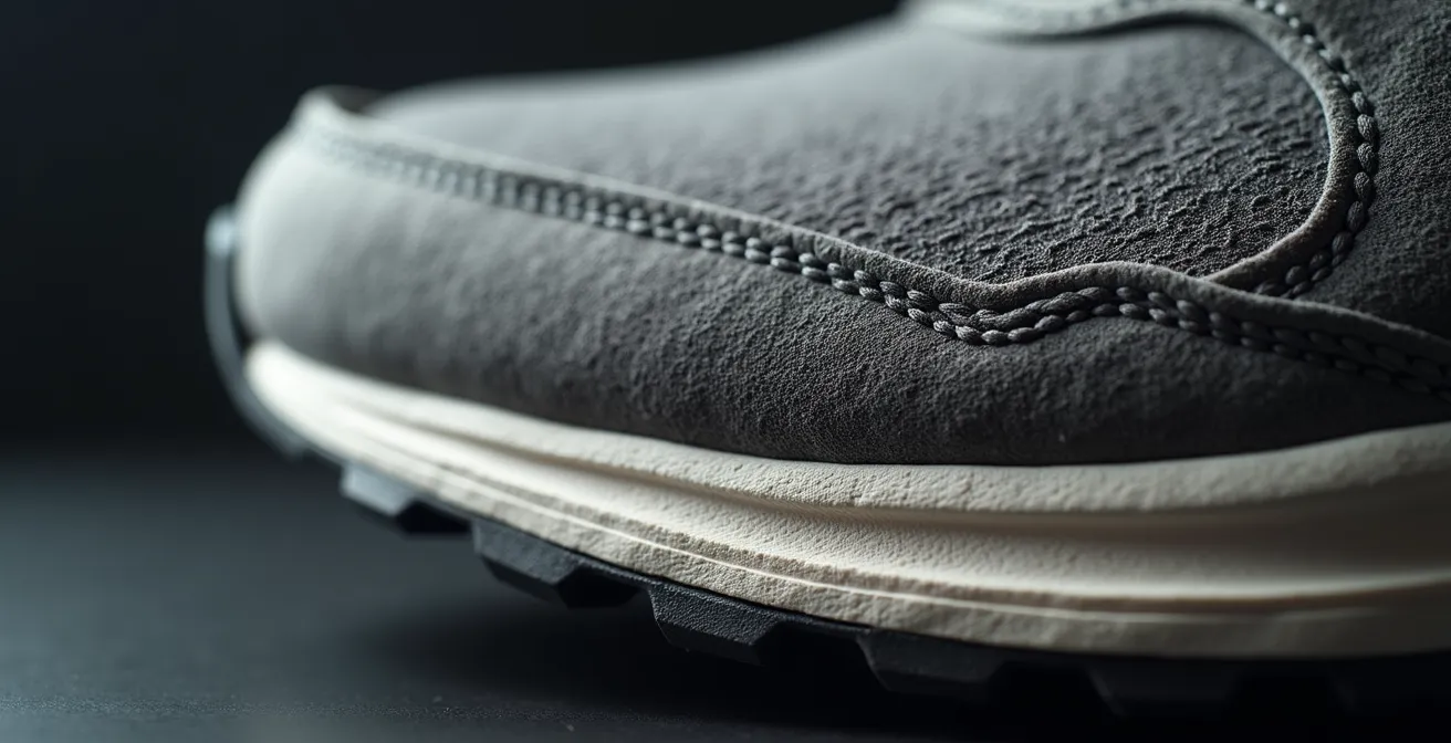 Makroaufnahme von Verschleißstellen bei veganen Leder-Sneakern