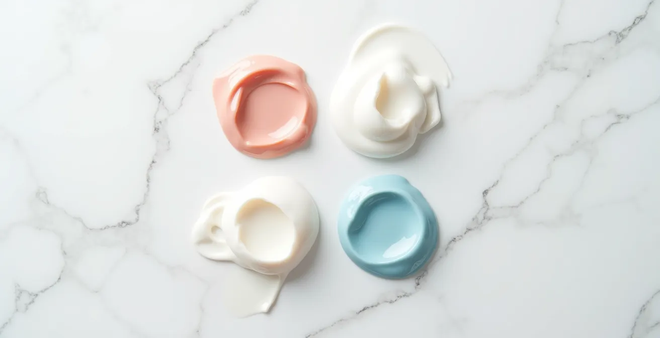 Kreisdiagramm der vier Zyklusphasen mit entsprechenden Hautpflegeprodukten